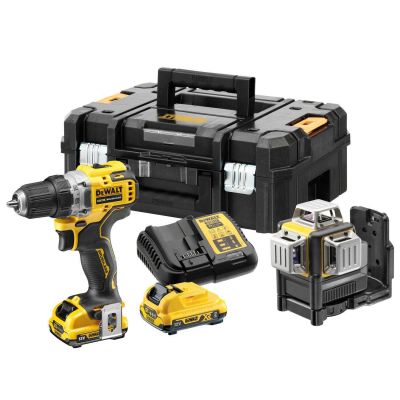 2-narzędziowy zestaw Combo wiertarko-wkrętarka 12V + Laser samopoziomujący 2x2Ah DeWalt