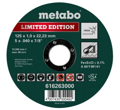 Tarcza do cięcia prosta 125x1,0x22,23mm Inox TF 41 Limited Edition do obróbki stali Metabo 616263000