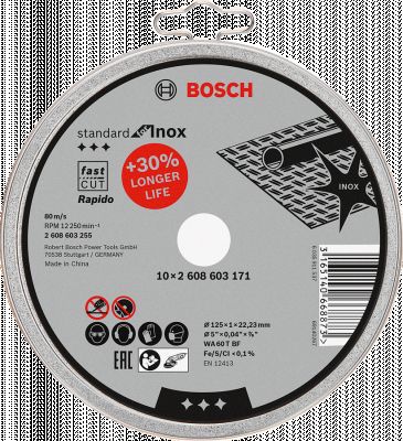 Tarcza do cięcia prosta 125x1,0x22,23mm WA 60 T BF Standard for Inox - Rapido do stali nierdzewnej Bosch 2608603255/2608603171