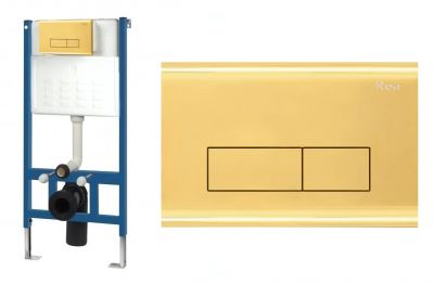 Stelaż zestaw podtynkowy do mis WC z przyciskiem Rea H Light Gold