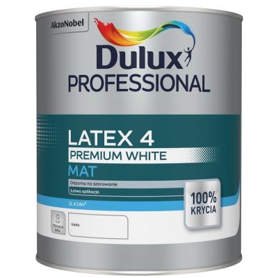 Farba lateksowa emulsyjna do ścian i sufitów Dulux Latex 4 biała 1l
