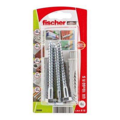 Kołki uniwersalne Fischer UX 10 x 60 mm z wkrętami kluczowymi 4 szt.