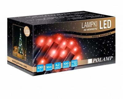 Lampki choinkowe 100LED wewnętrzne czerwone 10m Polamp POL-LSLIN10M-R