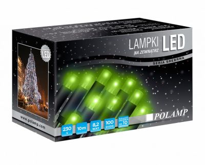Lampki choinkowe 100LED zewnętrzne z programatorem zielone 10m Polamp POL-LSLC10M-G