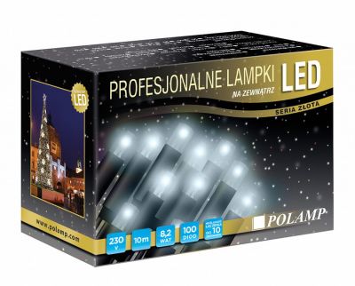 Profesjonalne lampki choinkowe 100LED zewnętrzne flash białe neutralne 10m Polamp POL-PLSL10M-NW-G