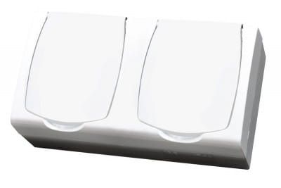 Madera biały n/t gniazdo podwójne z uziemieniem 2x2P+Z IP44 klapka biała