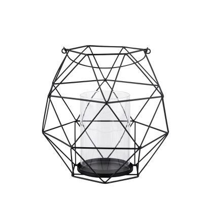 Świecznik metalowy geometryczny z uchwytem i szklanym wkładem 22x22x22 cm czarny ALTOMDESIGN
