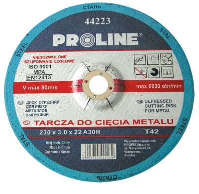 Tarcza do cięcia metalu T42, 230x3.0x22A30R PROLINE