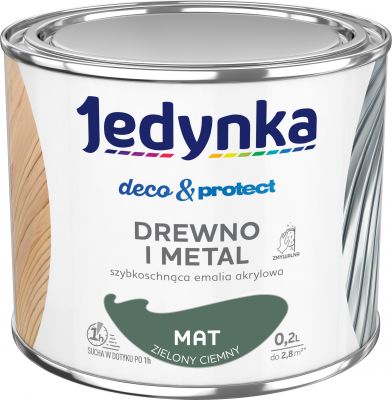 Farba do drewna i metalu Deco&Protect mat zielony ciemny 0,2 L JEDYNKA