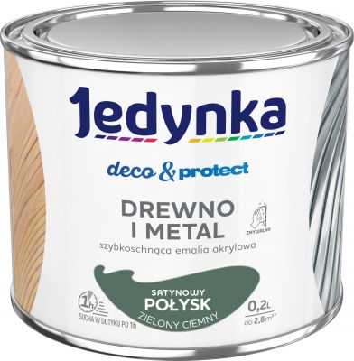 Farba do drewna i metalu Deco&Protect satynowy połysk zielony ciemny 0,2 L JEDYNKA