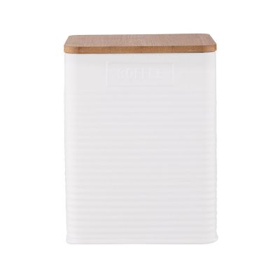 Puszka kwadratowa z pokrywą bambusową 11x11x14 cm loft biała - Coffee ALTOMDESIGN