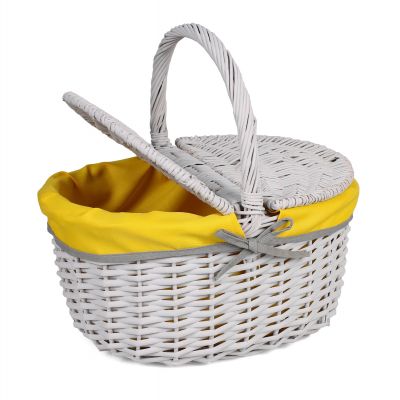 Koszyk piknikowy z żółtym materiałem 40x30x20/40 cm szary TIN TOURS