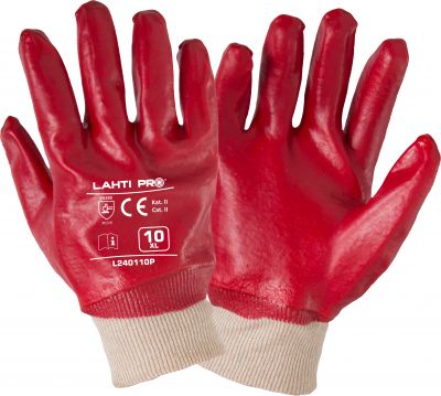 Rękawice PVC czerwone,  10, CE, LAHTI PRO
