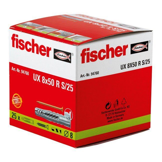 Kołki uniwersalne Fischer UX 8 x 50 mm z wkrętami 25 szt.
