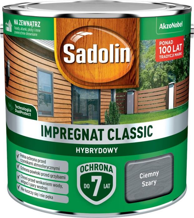 Impregnat ochronno-dekoracyjny hybrydowy Classic 2,5 L ciemny szary SADOLIN