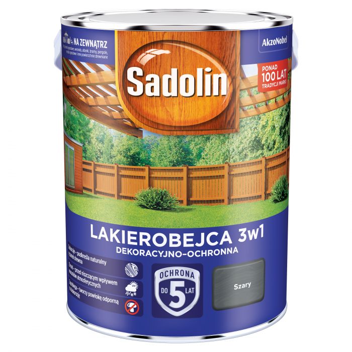 Lakierobejca dekoracyjno-ochronna 3w1 - 5 L szary SADOLIN