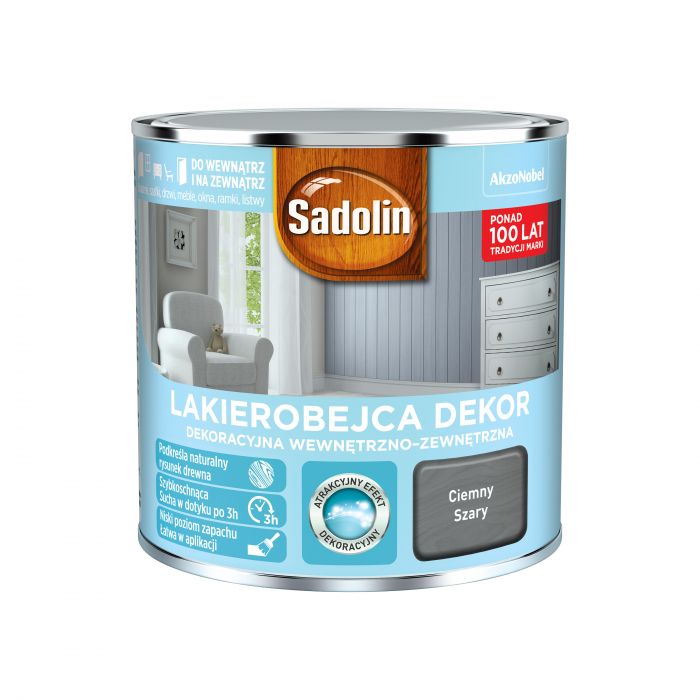 Lakierobejca do drewna Dekor 0,25 L ciemny szary SADOLIN