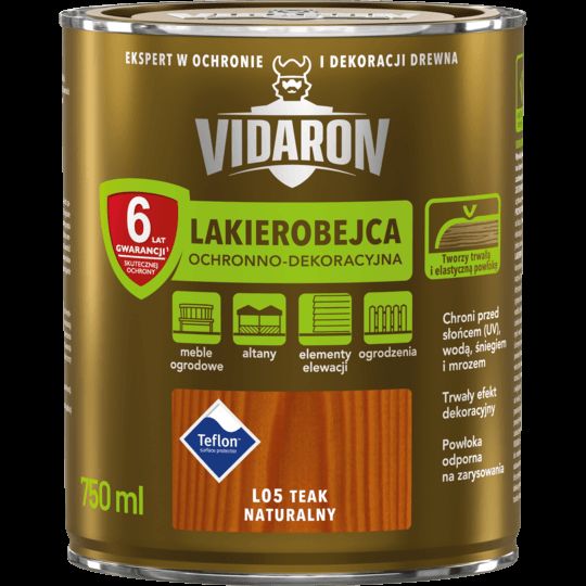 Lakierobejca do drewna teak natural. 0,75 L VIDARON