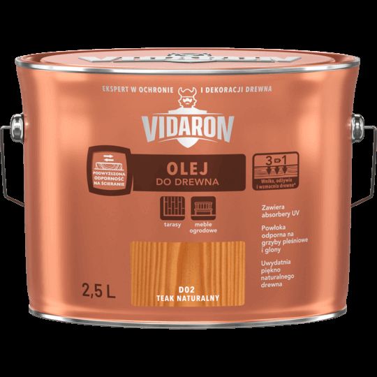 Olej do drewna teak naturalny D02 2,5 L VIDARON