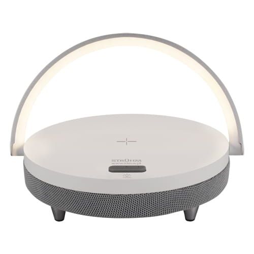 Lampka biurkowa LED z ładowarką indukcyjną, regulacją światła, włącznikiem dotykowym i głośnikiem Bluetooth biała SATURN WHITE SPEAKER Ideus 03864