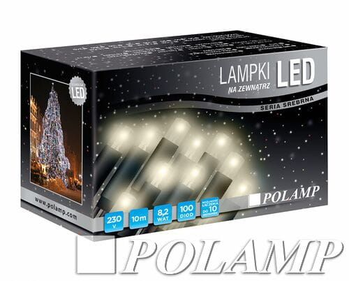 Lampki choinkowe 100LED zewnętrzne białe ciepłe 10m Polamp POL-LSL10M-WW