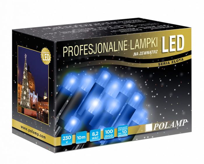 Profesjonalne lampki choinkowe 100LED zewnętrzne flash niebieskie 10m Polamp POL-PLSLF10M-BLU-G