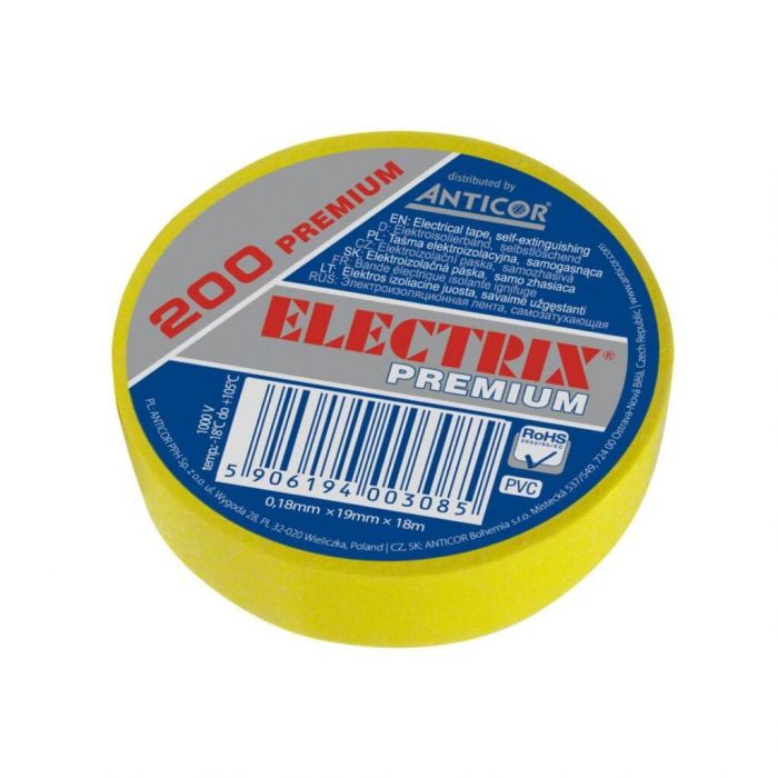 Taśma elektroizolacyjna PVC 0,18mm x 19mm x 18m żółta Electrix 200 premium