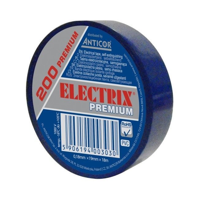 Taśma izolacyjna PCV Electrix 200 0,18 mm x 19 mm x 18 m niebieska