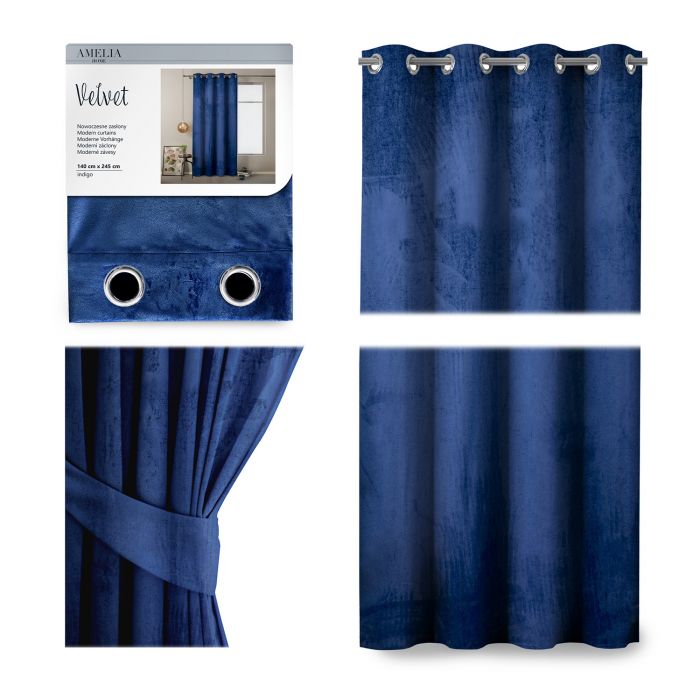 Zasłona Velvet Eyelets ciemnoniebieski 140x245 cm AMELIAHOME