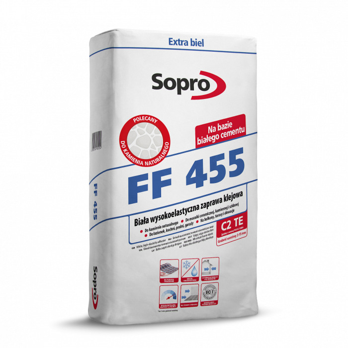Wysokoelastyczna zaprawa klejowa biała FF 455 25 kg SOPRO