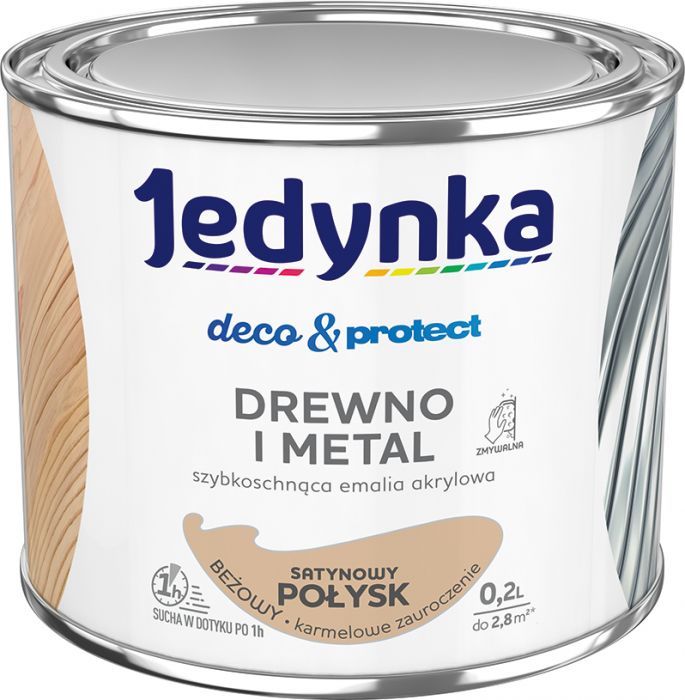 Emalia akrylowa Deco&Protect drewno i metal satynowy połysk beżowy 0,2 L JEDYNKA