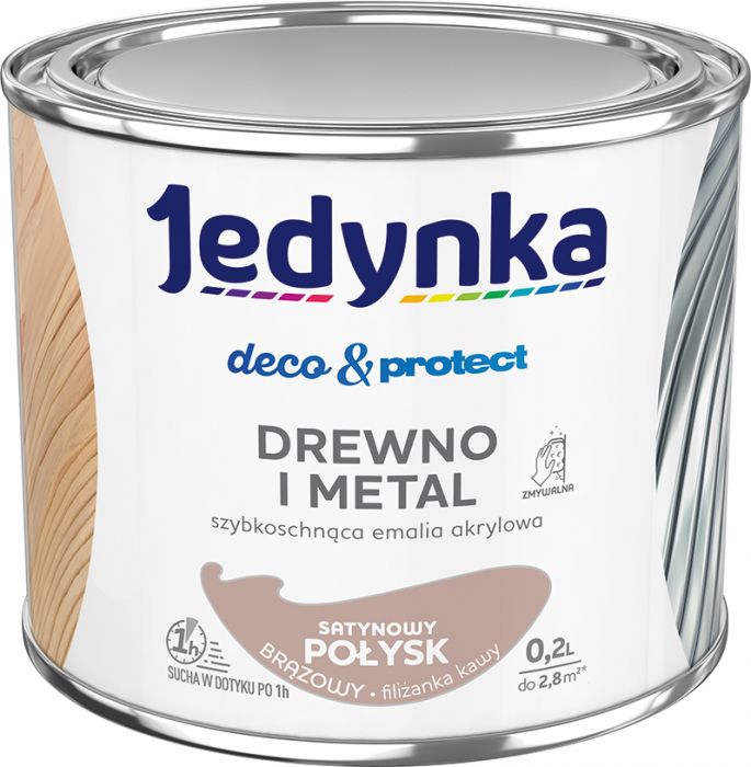 Emalia akrylowa Deco&Protect drewno i metal satynowy połysk brązowy 0,2 L JEDYNKA