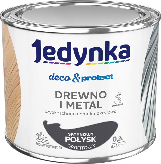 Emalia akrylowa Deco&Protect drewno i metal satynowy połysk grafitowy 0,2 L JEDYNKA