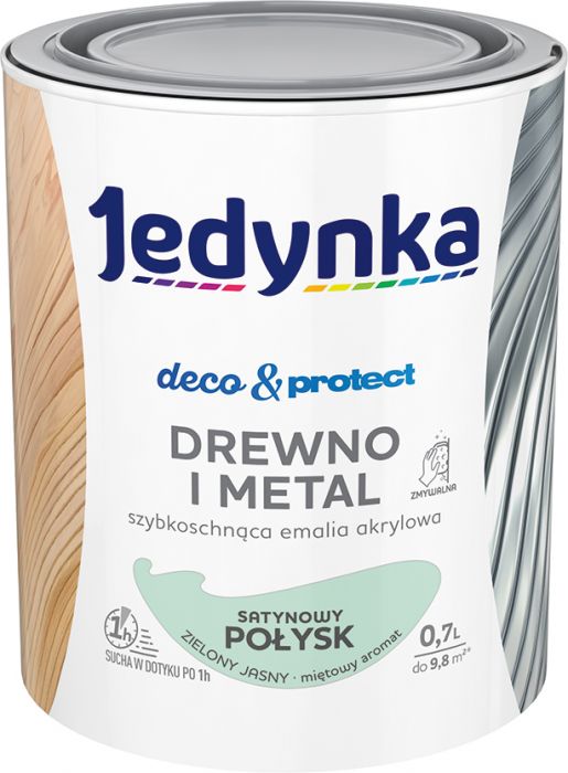 Emalia akrylowa Deco&Protect drewno i metal satynowy połysk zielony jasny 0,7 L JEDYNKA