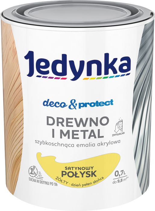 Emalia akrylowa Deco&Protect drewno i metal satynowy połysk żółty 0,7 L JEDYNKA