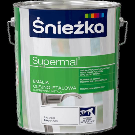 Emalia olejno-ftalowa Supermal do drewna i metalu 10 L biała ŚNIEŻKA