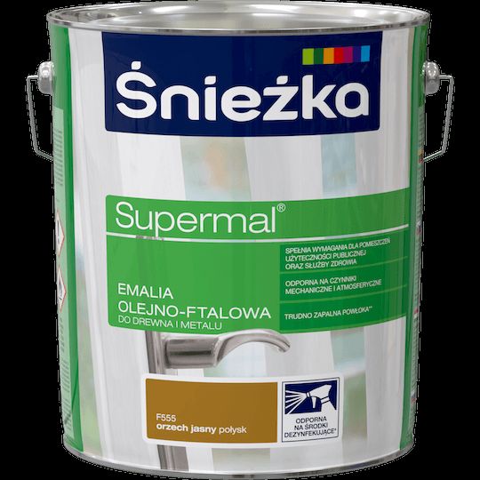 Emalia olejno-ftalowa Supermal do drewna i metalu 10 L orzech jasny ŚNIEŻKA