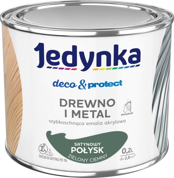 Farba do drewna i metalu Deco&Protect satynowy połysk zielony ciemny 0,2 L JEDYNKA