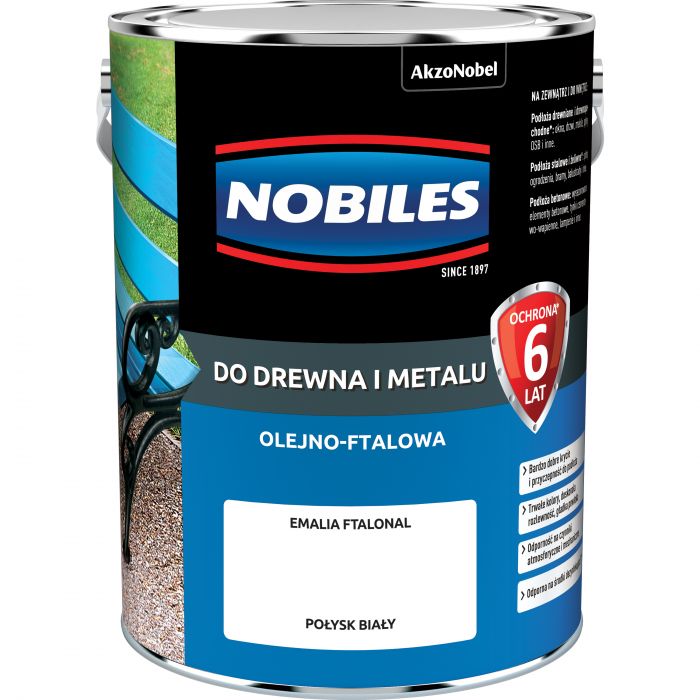 Farba ftalowa do drewna i metalu Ftalonal 5 L biały połysk NOBILES