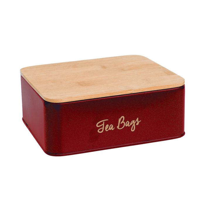 Puszka na herbatę z przegródkami i i pokrywką bambusową czerwona ALTOMDESIGN