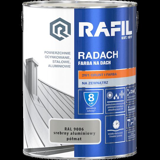 Farba dachowa srebrny aluminiowy półmat RAL9006 5 L RADACH