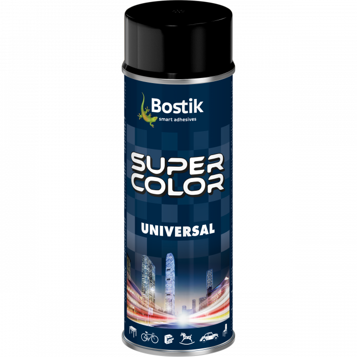 Lakier uniwersalny ogólnego zastosowania Super Color Universal czarny połysk RAL 9005 400 ml BOSTIK
