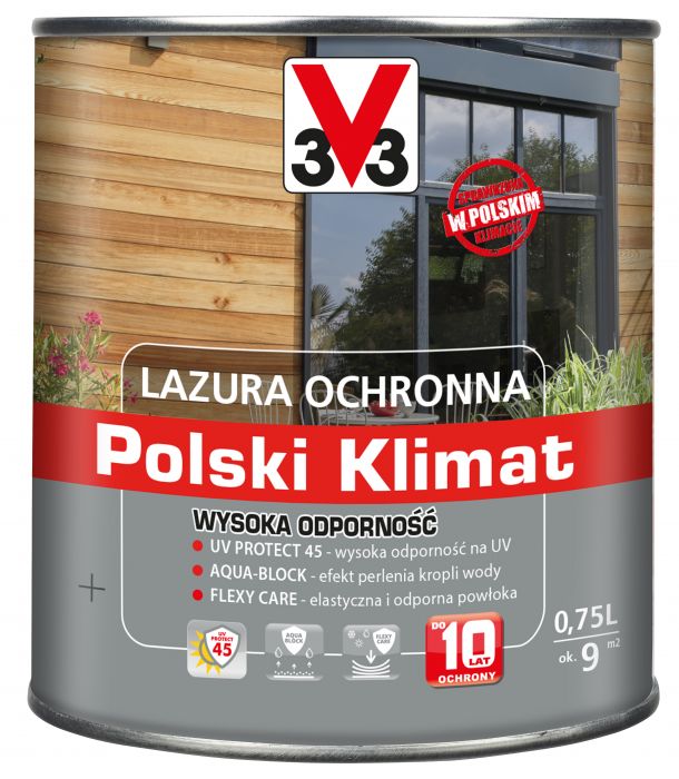Lazura ochronna Polski Klimat Wysoka Odporność Biały kremowy 0,75 L V33