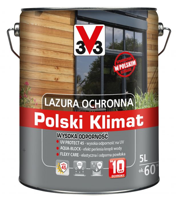 Lazura ochronna Polski Klimat Wysoka Odporność Sosna skandynawska 5 L V33