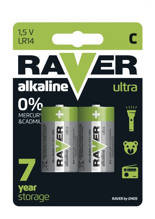 Bateria alkaliczna Ultra Alkaline C - LR14 blister 2 szt. RAVER