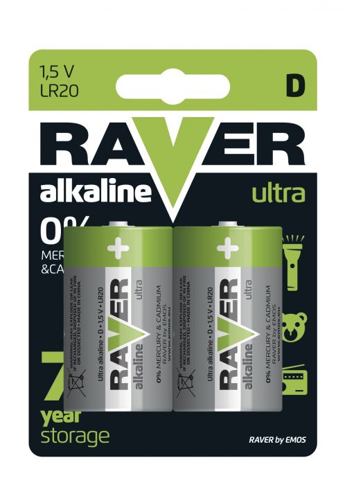 Bateria alkaliczna Ultra Alkaline D LR20 - 2 szt. RAVER