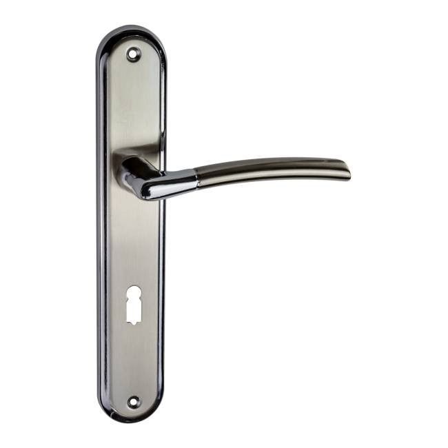Klamka drzwiowa Schaffner Kora 90 mm na klucz nikiel satyna/chrom